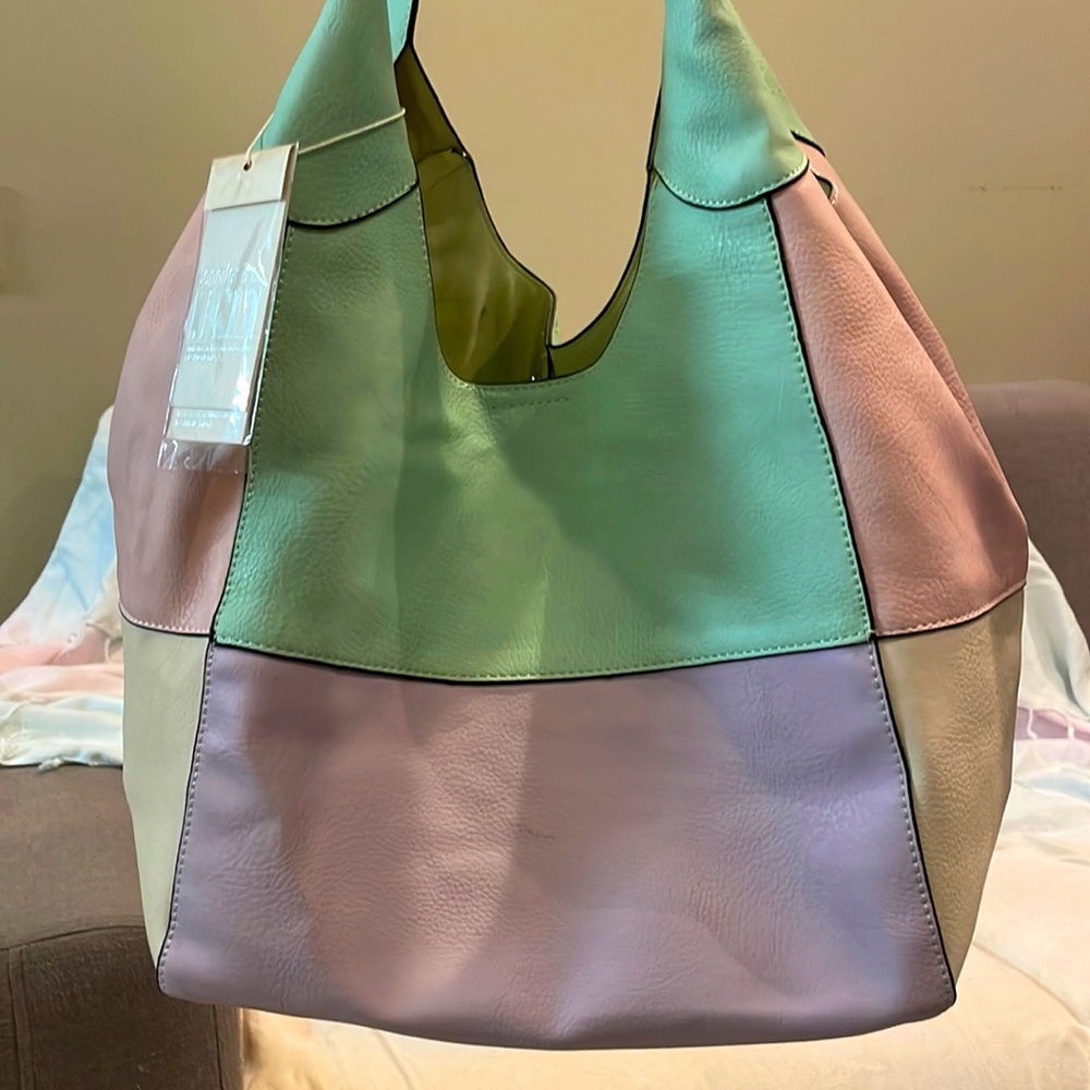 NWOT - Pastel green/purple/pink soft vegan leather purpose with accessory bag
